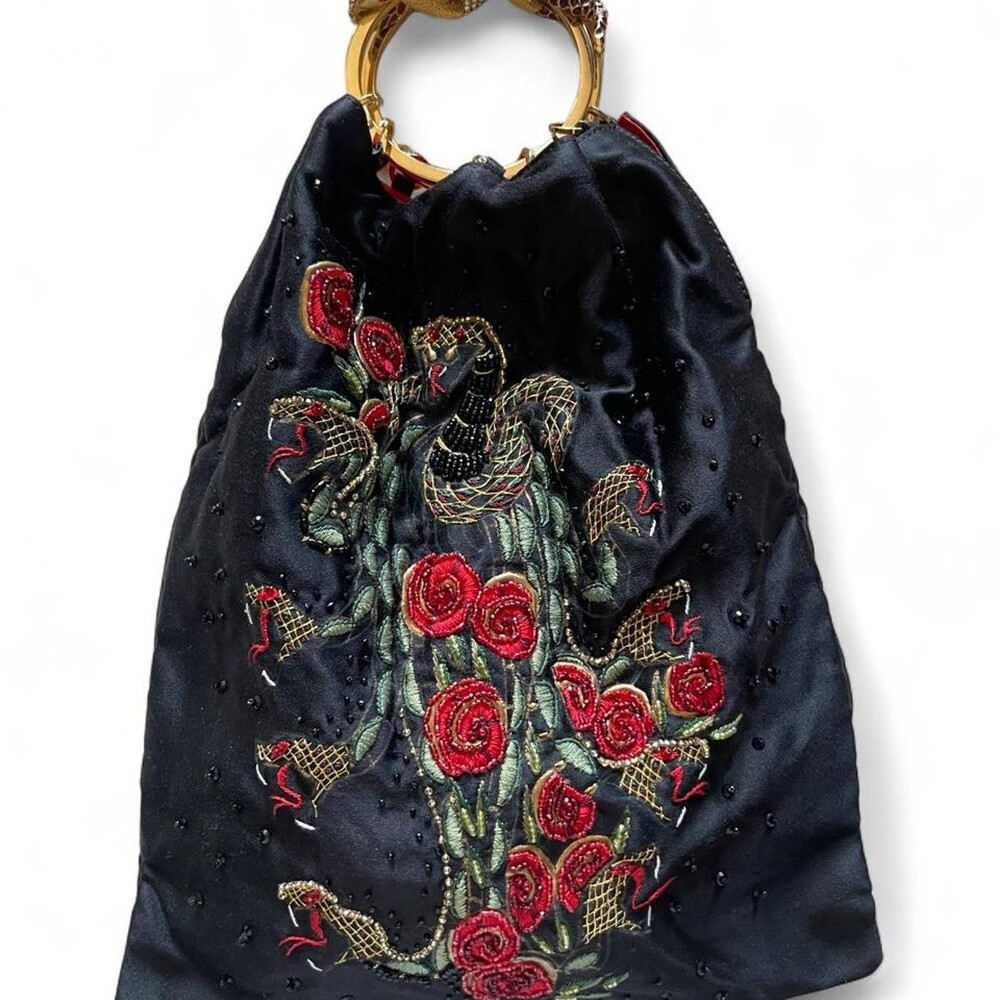 Pristine Vintage Valentino Garavani Embroidered Satin Pouch Bag - Sculptural Ena